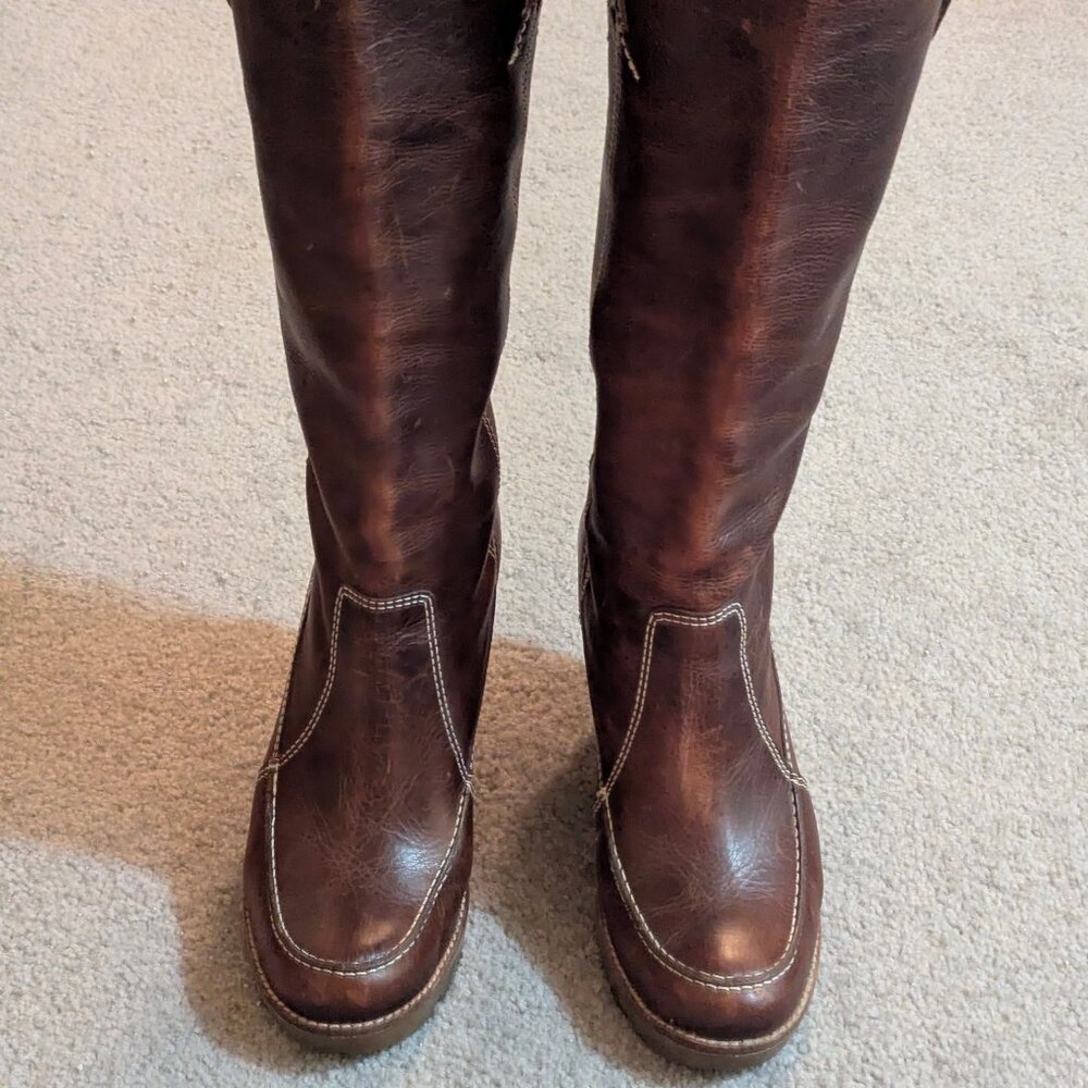 Michael Kors Vintage Leather Brown Wedge Pull On Boots Sz 7 - Picture 8 of 9